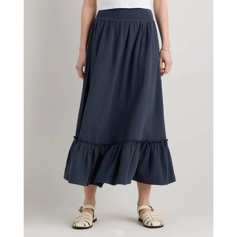 Quince Organic Cotton Gauze Smocked Maxi Skirt Indigo Blue Small NWT